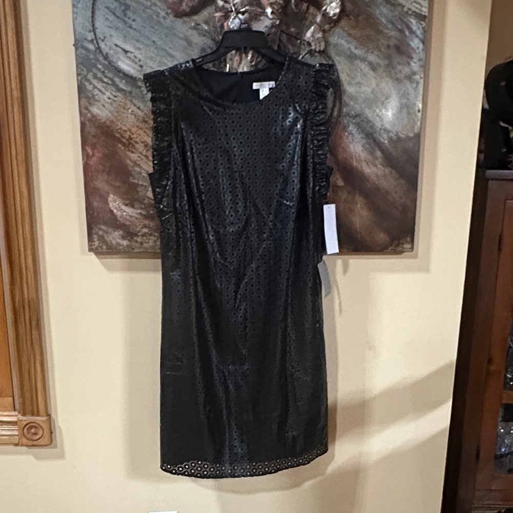London Times Black Eyelet Midi Dress
